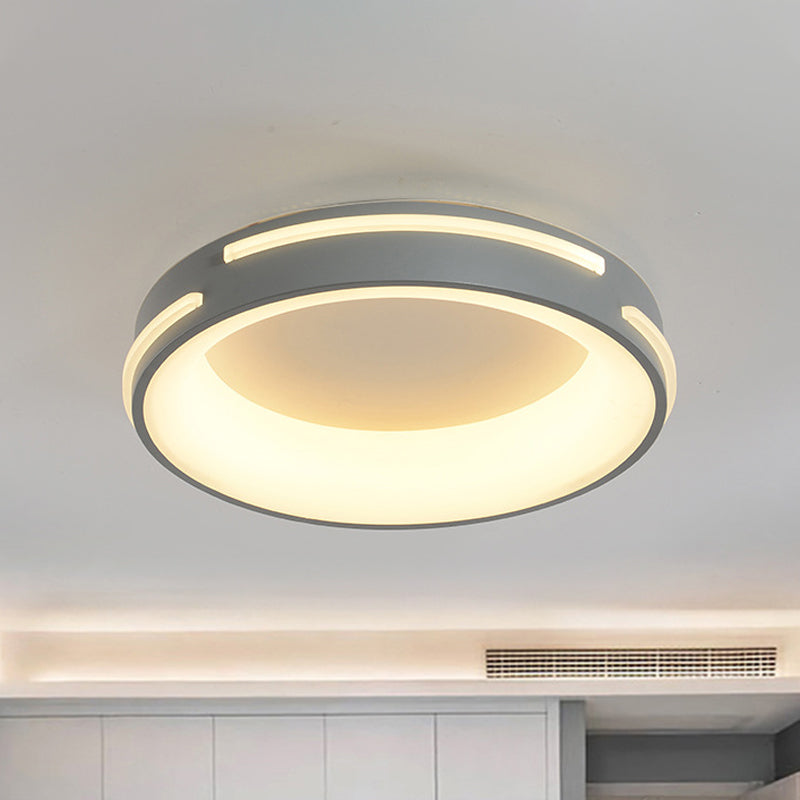 Gray Circle Ceiling Light Modernism Metal LED Flush Light Fixture in Warm/White Light, 18.5"/24.5" Wide