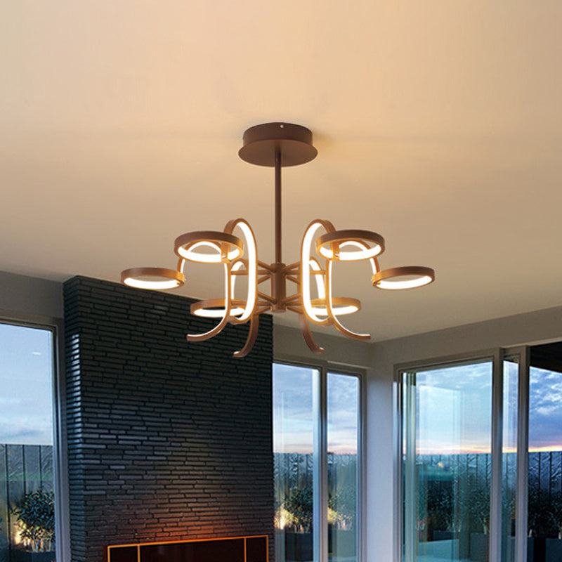 Black Curve Arm Chandelier Lighting Modernism 5/6 Heads Metal Pendant Light in Warm/White Light