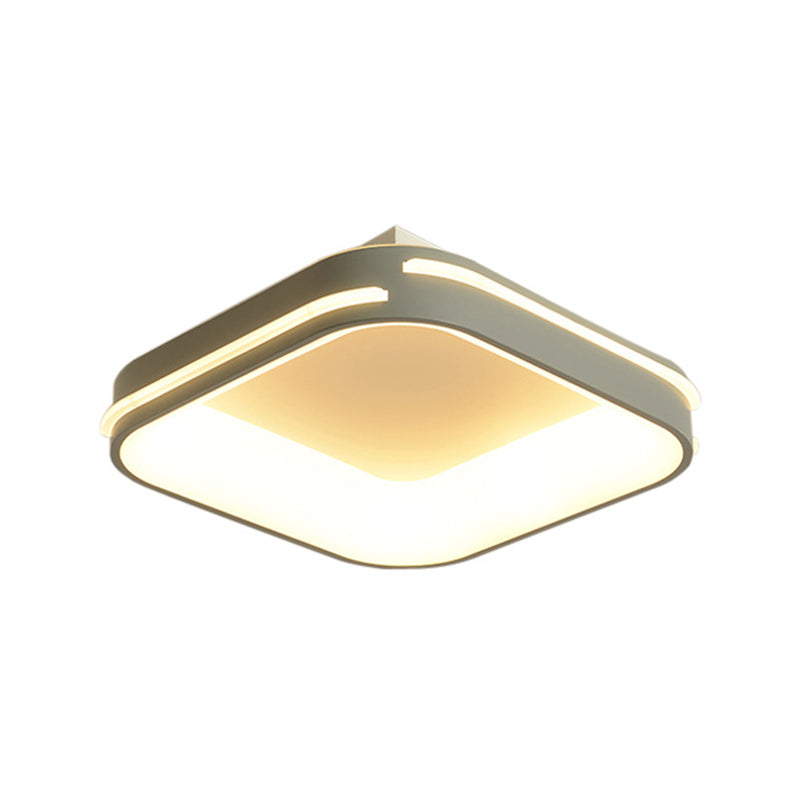 Vierkante metalen plafondlamp, eenvoudige stijl, grijze 18,5"/24,5" brede LED-inbouwlamp, warm/wit licht