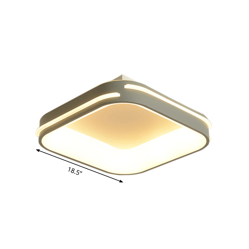 Vierkante metalen plafondlamp, eenvoudige stijl, grijze 18,5"/24,5" brede LED-inbouwlamp, warm/wit licht