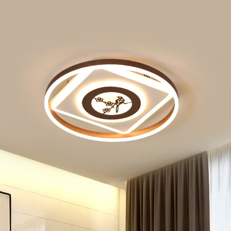 16"/19.5" Wide Acrylic Geometric Ceiling Mounted Light Modern Coffee LED Flush Light in White Light/Remote Control Stepless Dimming