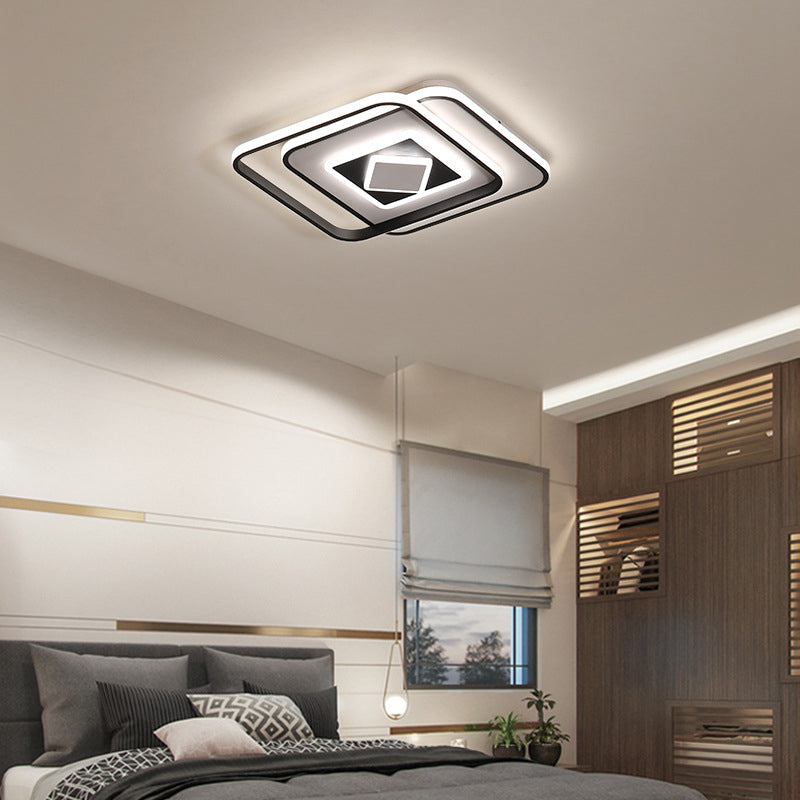 Black Square Ceiling Mounted Fixture Modernism Acrylic LED Flush Mount Lighting in Warm/3 Color Light