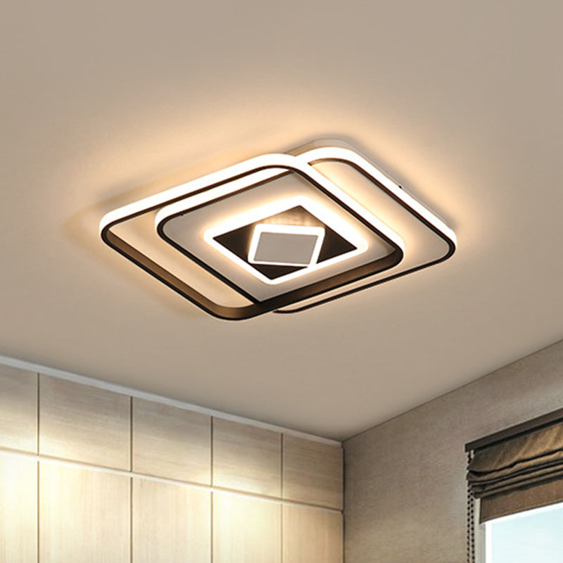 Black Square Ceiling Mounted Fixture Modernism Acrylic LED Flush Mount Lighting in Warm/3 Color Light