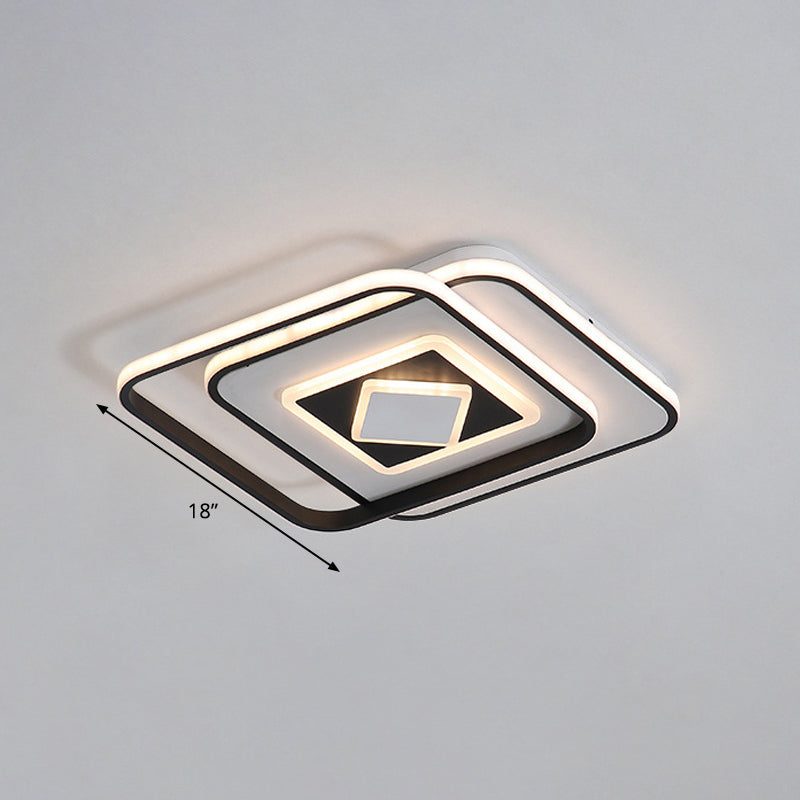 Zwart vierkant plafond gemonteerde armatuur modernisme acryl LED flush mount verlichting in warmte/3 kleuren licht