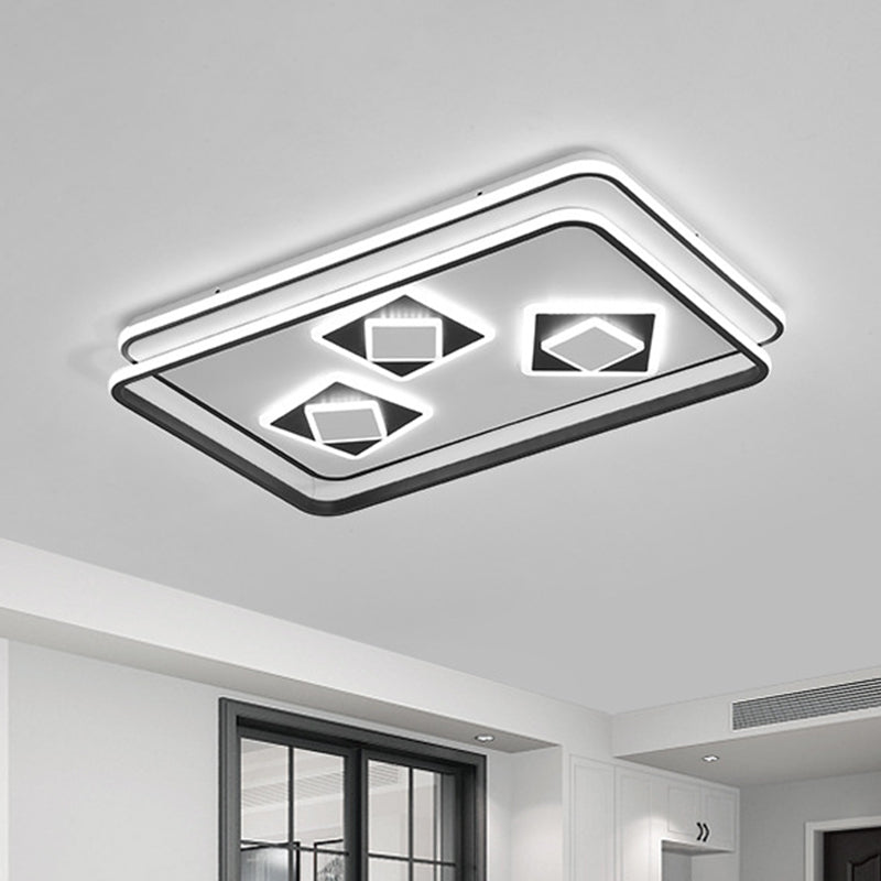 Rectangle Flush Light Contemporary Acrylic Black LED Ceiling Lamp for Living Room, Warm/3 Color Light