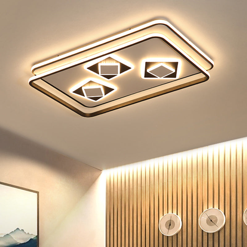 Rechthoek Flush licht hedendaagse acryl zwart LED plafond lamp voor woonkamer, Warm/3 kleur licht