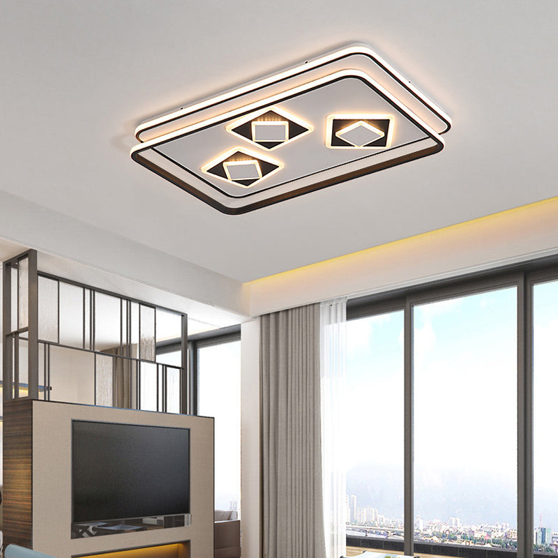 Rectangle Flush Light Contemporary Acrylic Black LED Ceiling Lamp for Living Room, Warm/3 Color Light