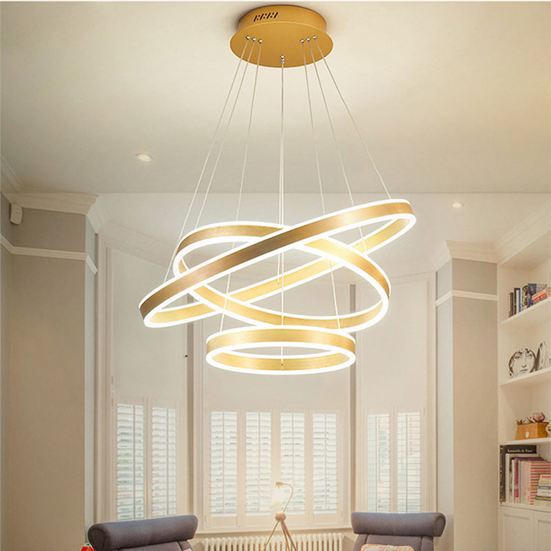 Gold Ring Hanging Lamp Kit Postmodern Acrylic LED Suspension Light in Warm/White Light for Living Room