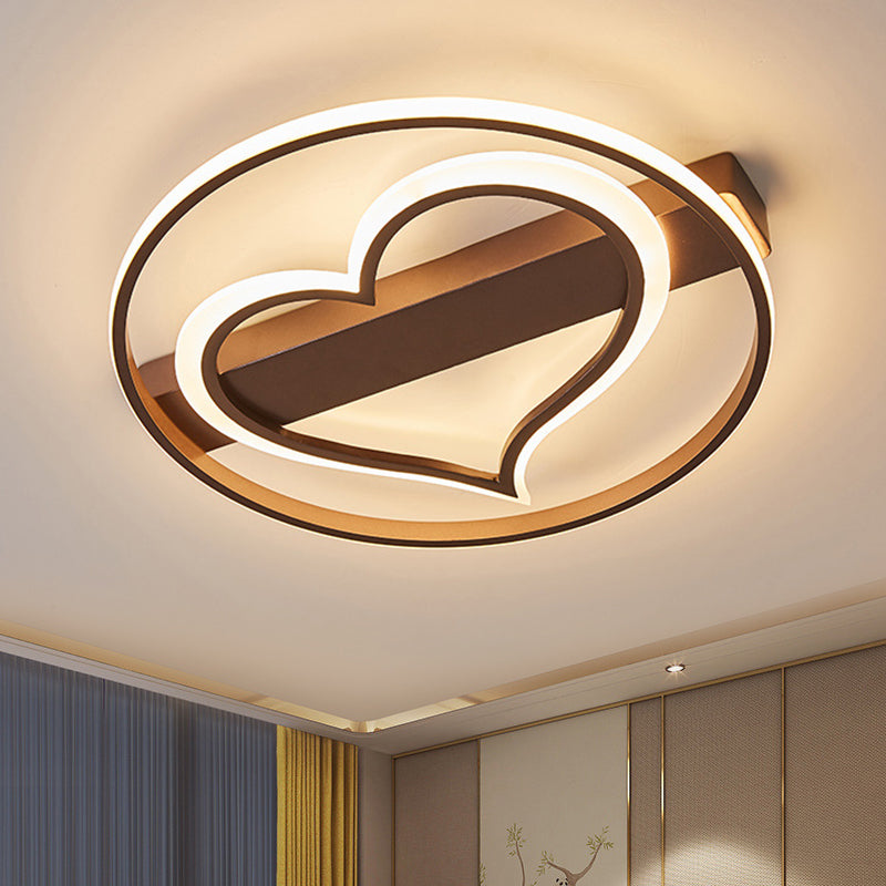 Lampada da incasso a cuore in acrilico stile semplice bianco/caffè ampia 16"/19,5" lampada da soffitto a LED con luce calda/bianca/naturale