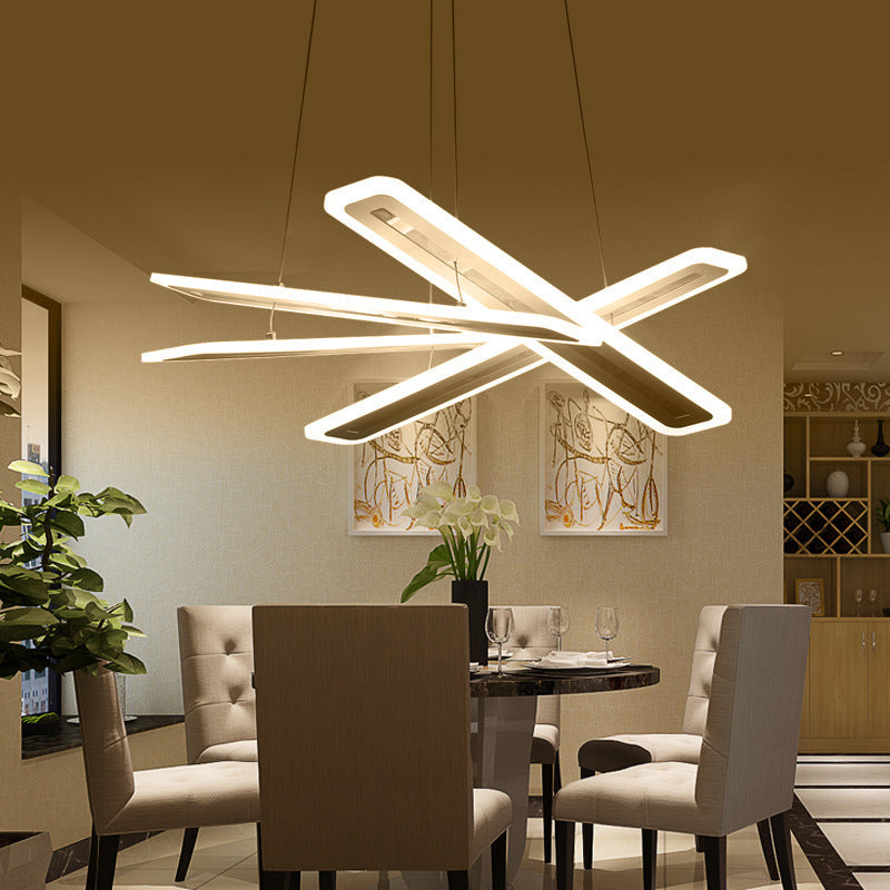 Rectangle Hanging Light Contemporary Acrylic White LED Ceiling Chandelier, Warm/White Light