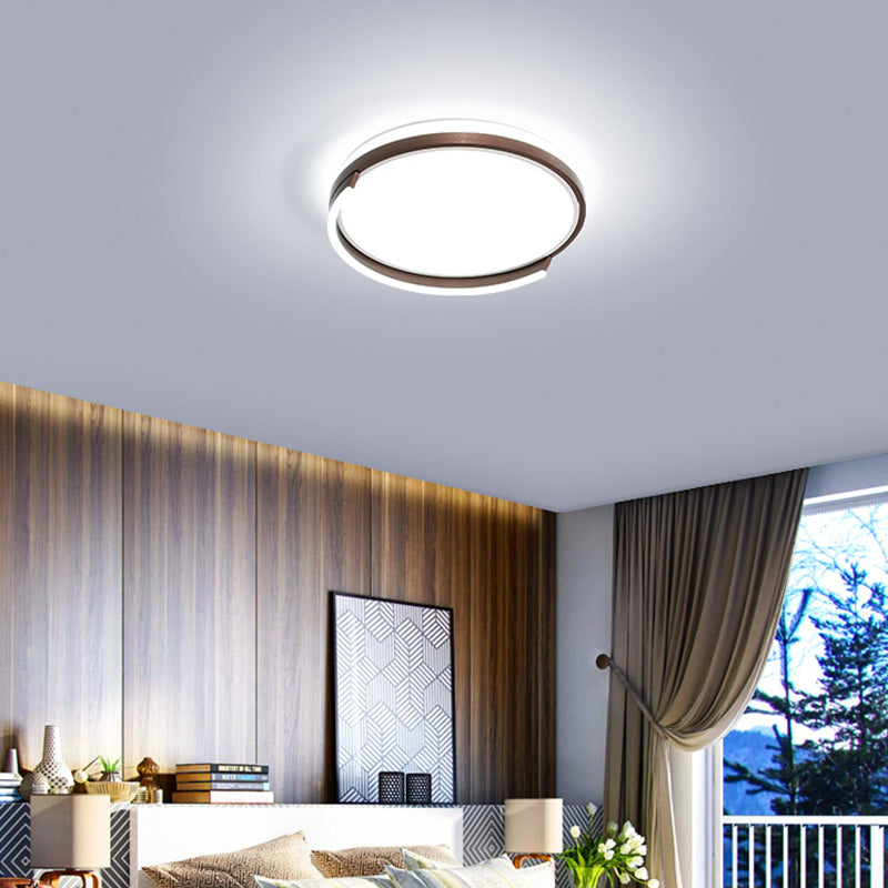 Circular Metal Flush Mount Lamp Contemporary Coffee 16"/19.5" Wide LED Ceiling Lighting, White/3 Color Light