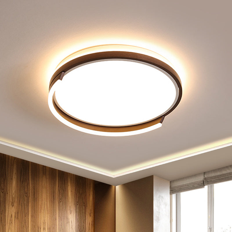 Circular Metal Flush Mount Lamp Contemporary Coffee 16"/19.5" Wide LED Ceiling Lighting, White/3 Color Light