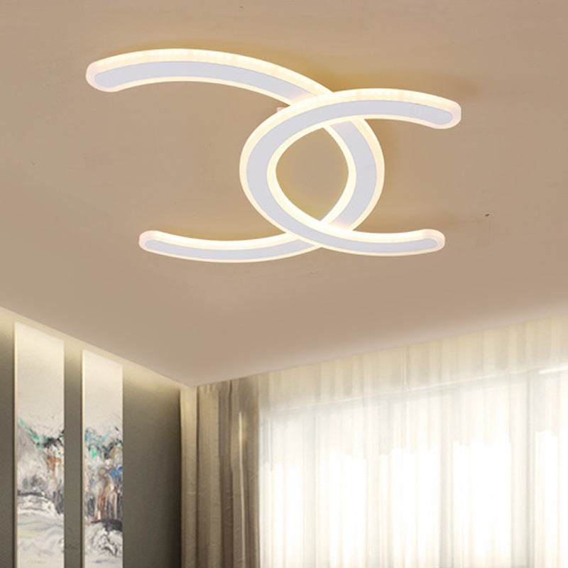 White Double C-Shape Ceiling Mount Light Fixture Simple Style Acrylic LED Ceiling Lamp in Warm/White Light