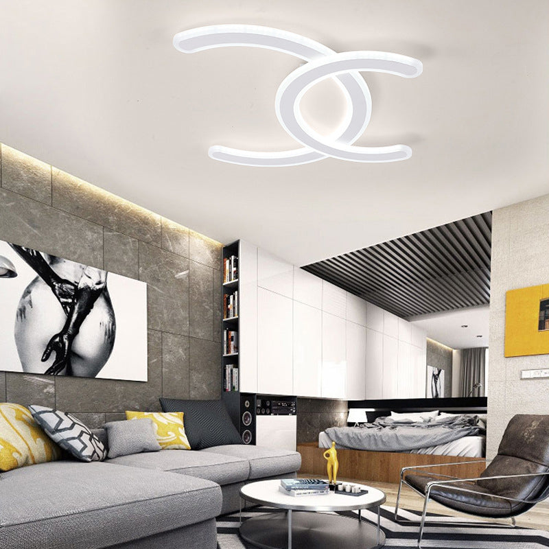 White Double C-Shape Ceiling Mount Light Fixture Simple Style Acrylic LED Ceiling Lamp in Warm/White Light