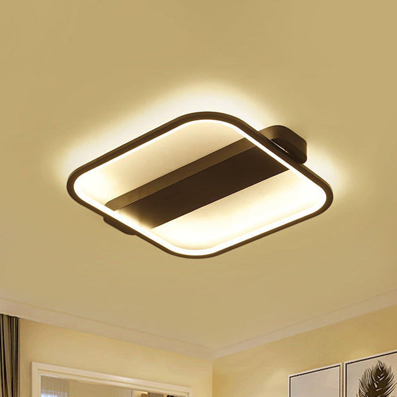 16.5"/20.5" Wide Square Ceiling Fixture Minimalist Acrylic Black LED Flush Mount Lamp, Warm/White/3 Color Light