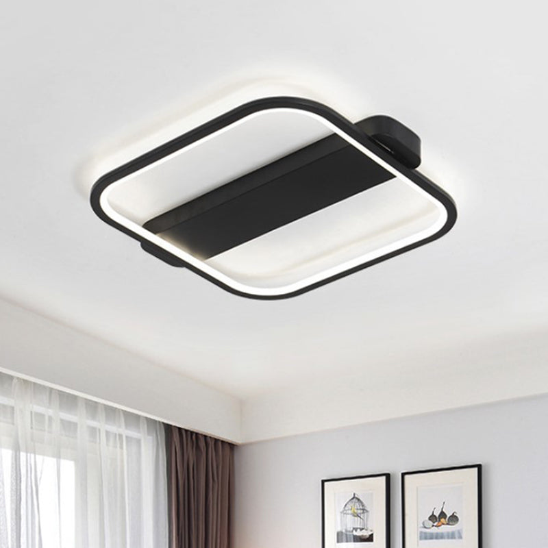 16.5"/20.5" Wide Square Ceiling Fixture Minimalist Acrylic Black LED Flush Mount Lamp, Warm/White/3 Color Light