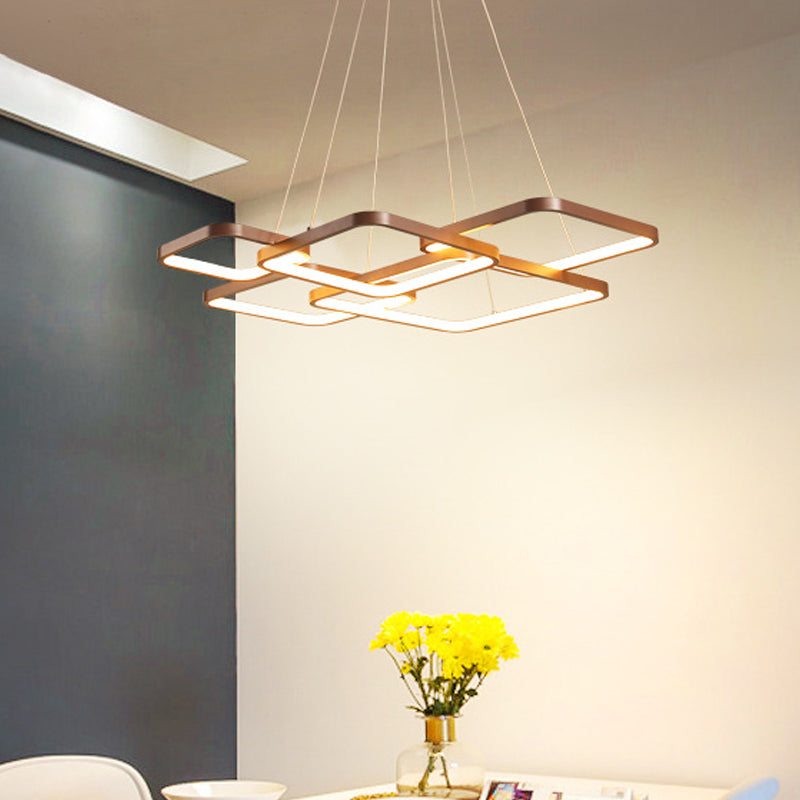 Square Acrylic Pendant Light Fixture Minimalist Coffee LED Chandelier Lighting, Warm/White Light