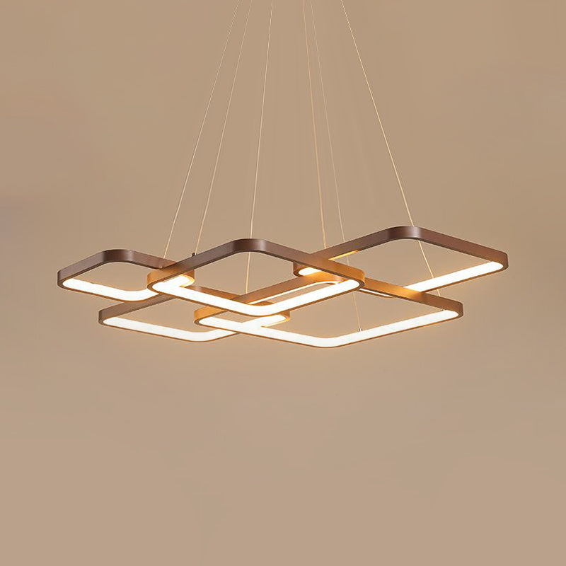 Square Acrylic Pendant Light Fixture Minimalist Coffee LED Chandelier Lighting, Warm/White Light