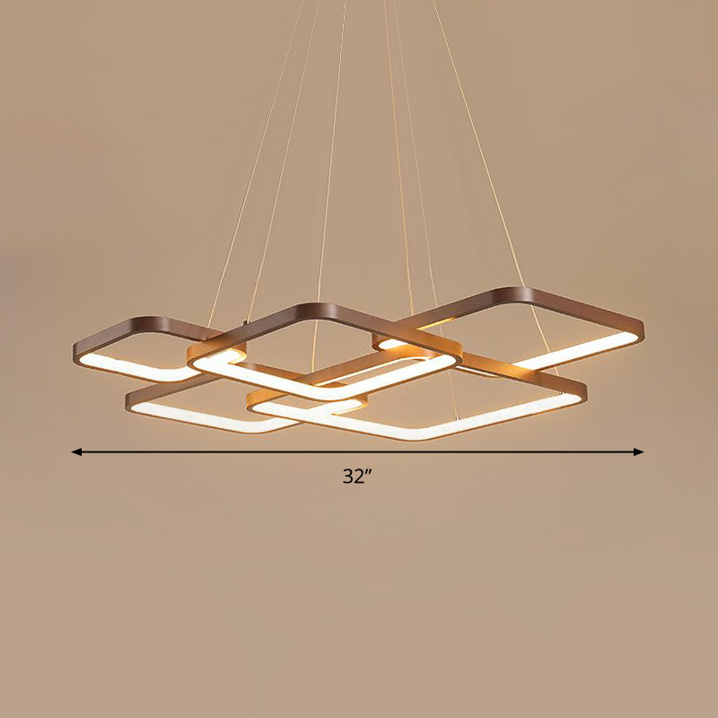 Square Acrylic Pendant Light Fixture Minimalist Coffee LED Chandelier Lighting, Warm/White Light