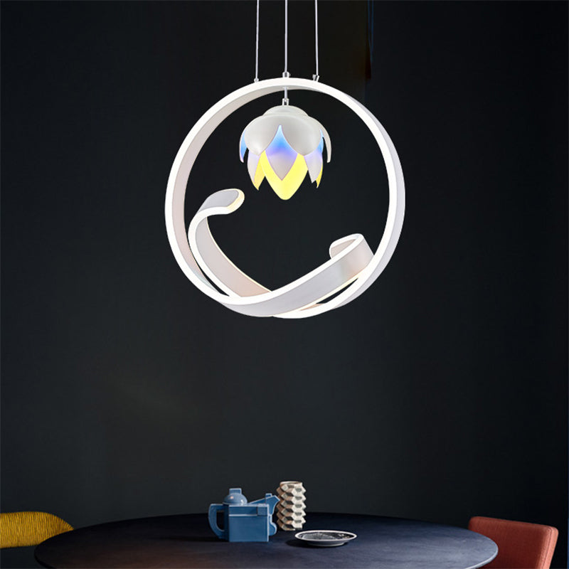 Modern Stylish Lotus Hanging Pendant Acrylic Dining Room LED Chandelier Lamp in White