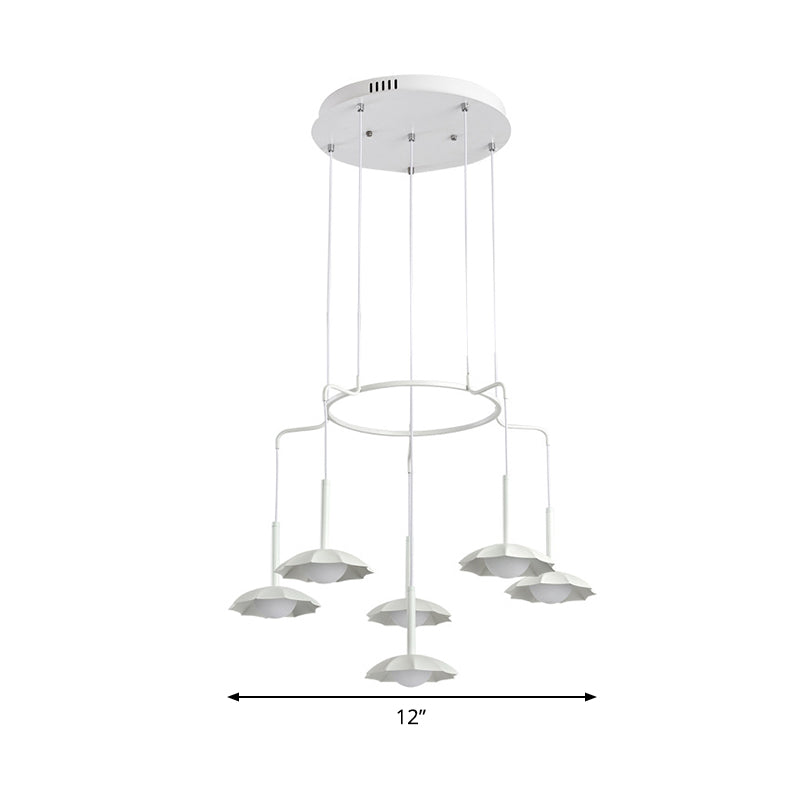 6-Head Living Room Chandelier Modernist Style White Hanging Ceiling Light with Floral Acrylic Shade