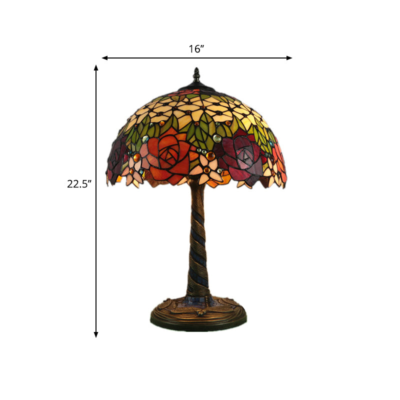 1 Light Flower Nightstand Lamp Tiffany Style Brass Stained Glass Night Table Light for Bedroom