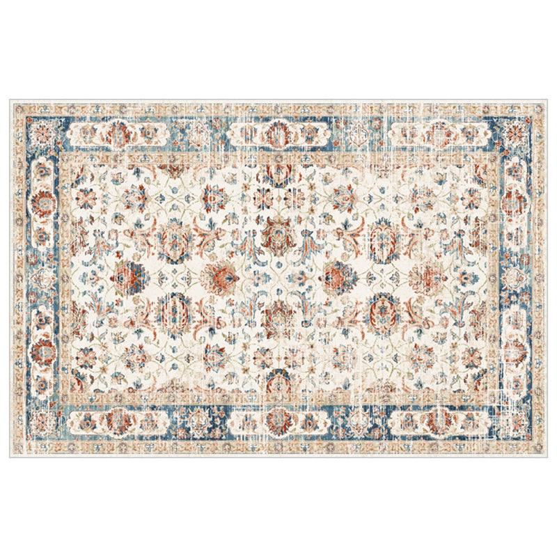 Simple Light Color Distressed Rug Polyester Floral Pattern Area Rug Non-Slip Backing Carpet for Living Room