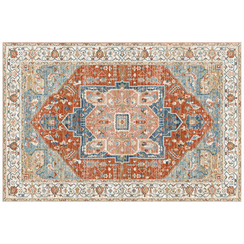 Simple Light Color Distressed Rug Polyester Floral Pattern Area Rug Non-Slip Backing Carpet for Living Room