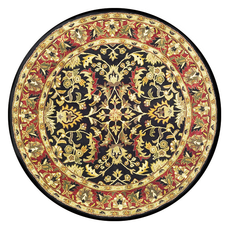 Round Yellow Tone Traditional Indoor Rug Polyester Floral Print Rug Non-Slip Backing Indoor Rug for Living Room