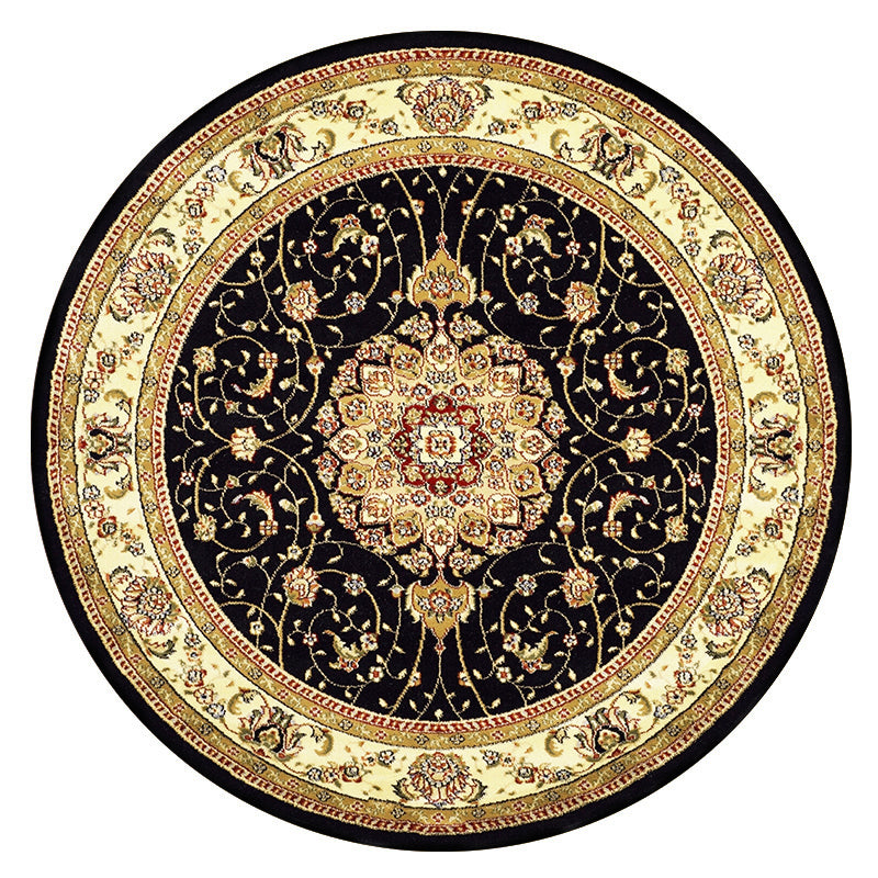 Round Yellow Tone Traditional Indoor Rug Polyester Floral Print Rug Non-Slip Backing Indoor Rug for Living Room