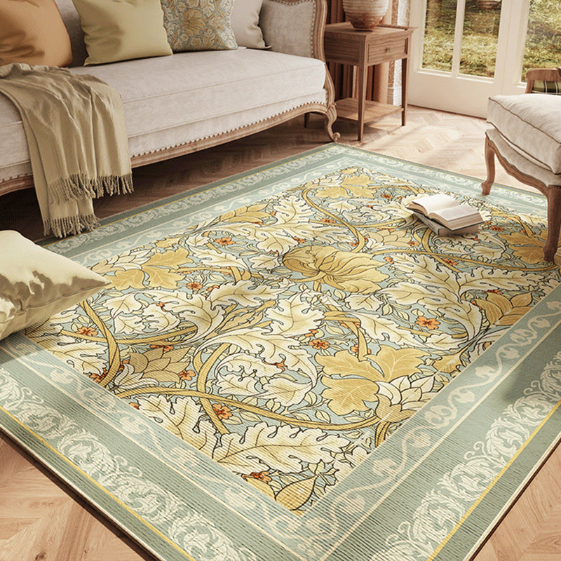 Traditional Floral Printed Rug Four-Color Polyester Area Carpet Non-Slip Backing Rug for Living