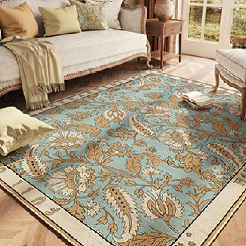 Traditional Floral Printed Rug Four-Color Polyester Area Carpet Non-Slip Backing Rug for Living