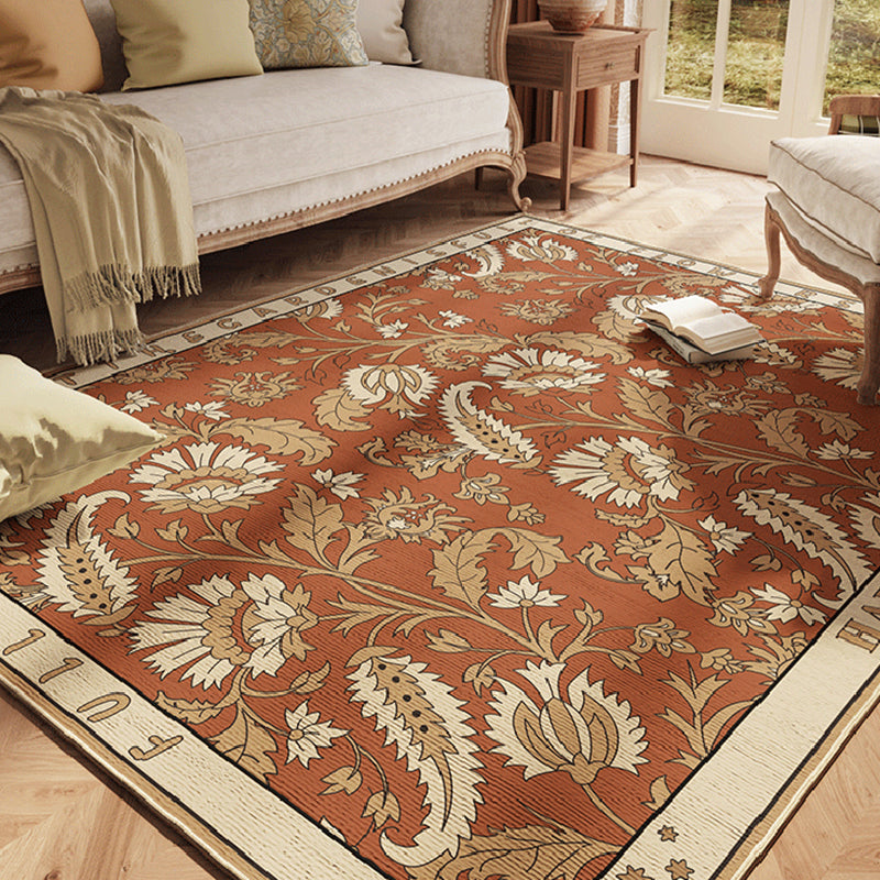 Traditional Floral Printed Rug Four-Color Polyester Area Carpet Non-Slip Backing Rug for Living