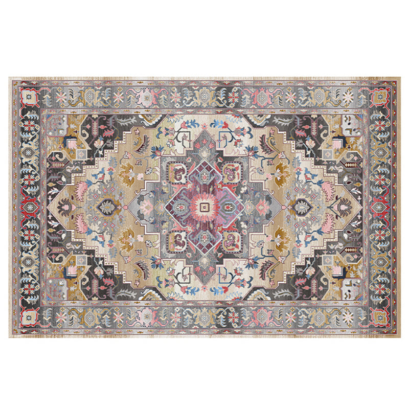 Multicolor Distressed Indoor Rug Polyester Medallion Print Rug Non-Slip Backing Indoor Rug for Living Room