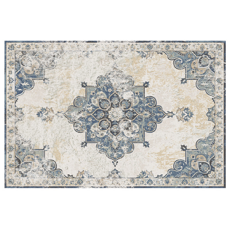 Multicolor Distressed Indoor Rug Polyester Medallion Print Rug Non-Slip Backing Indoor Rug for Living Room