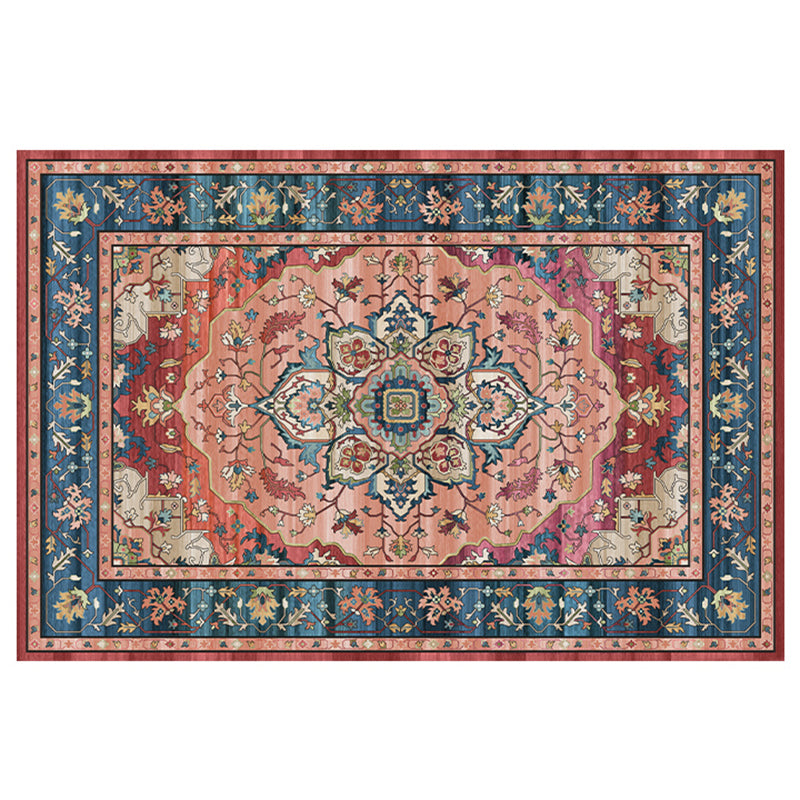 Multicolor Distressed Indoor Rug Polyester Medallion Print Rug Non-Slip Backing Indoor Rug for Living Room