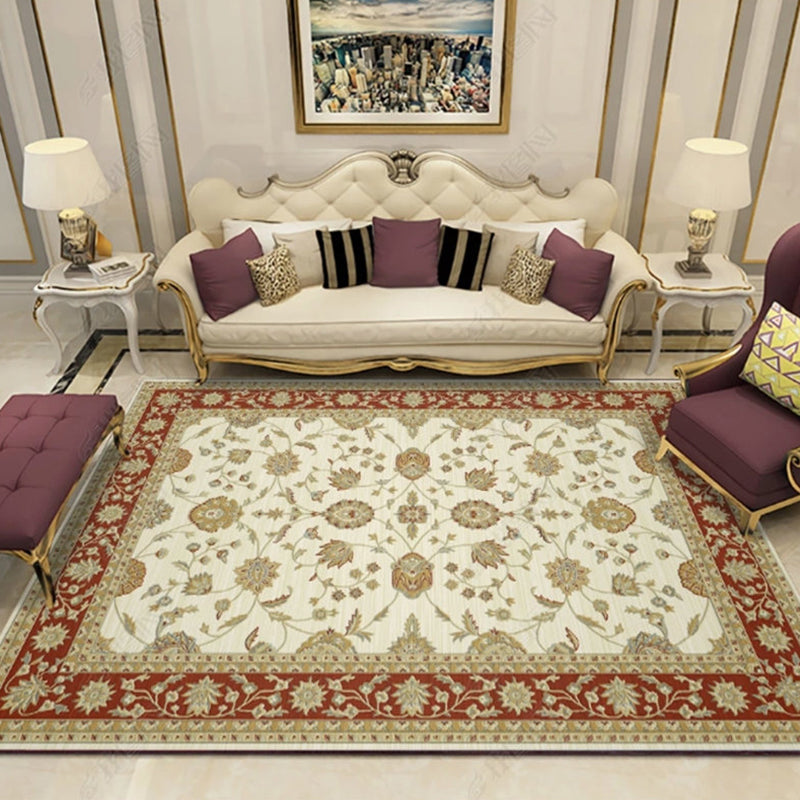 Color Mixed Floral Print Rug Polyester Traditional Anti-Slip Backing Indoor Rug for Living Room