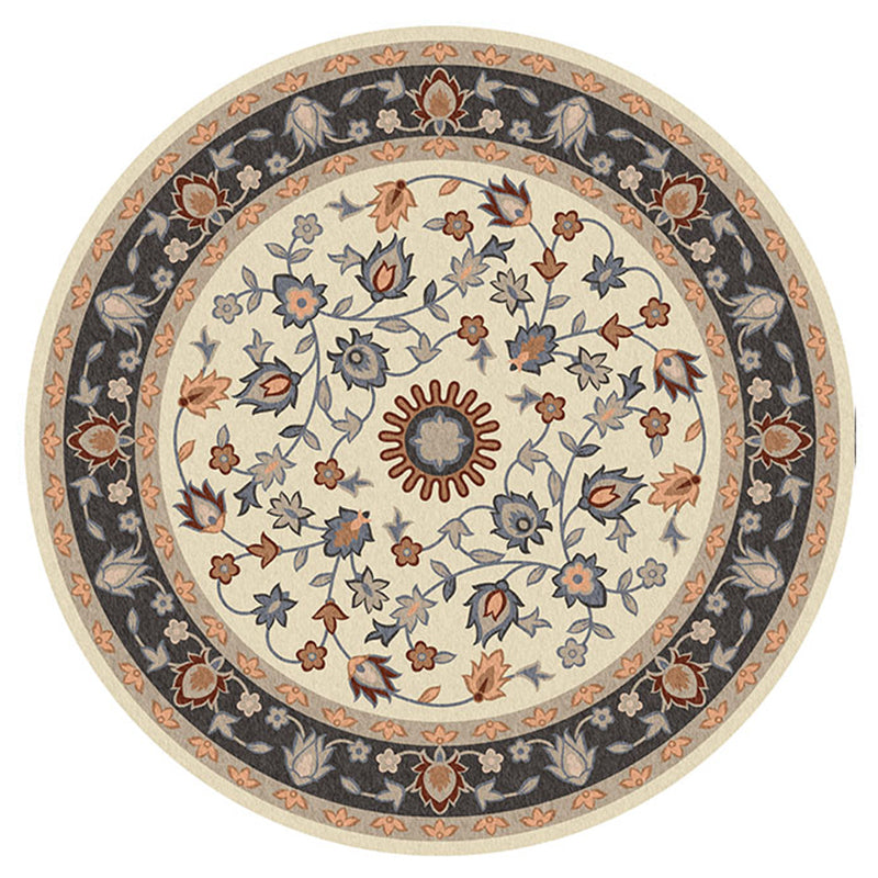 Tapis d'intérieur traditionnel multicolore rond Tapis floral polyester