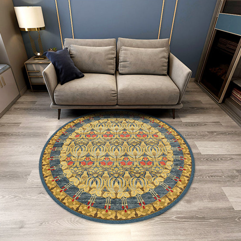 Tapis d'intérieur traditionnel multicolore rond Tapis floral polyester