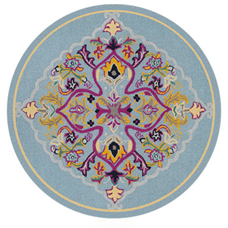 Round Multicolor Traditional Indoor Rug Polyester Floral Rug Non-Slip Backing Indoor Rug for Living Room