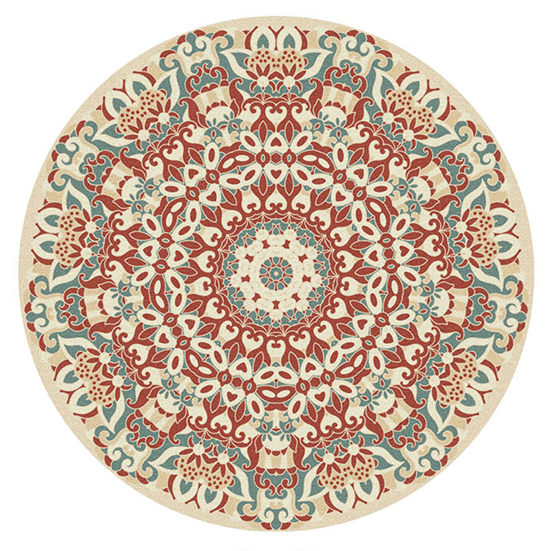 Round Multicolor Traditional Indoor Rug Polyester Floral Rug Non-Slip Backing Indoor Rug for Living Room