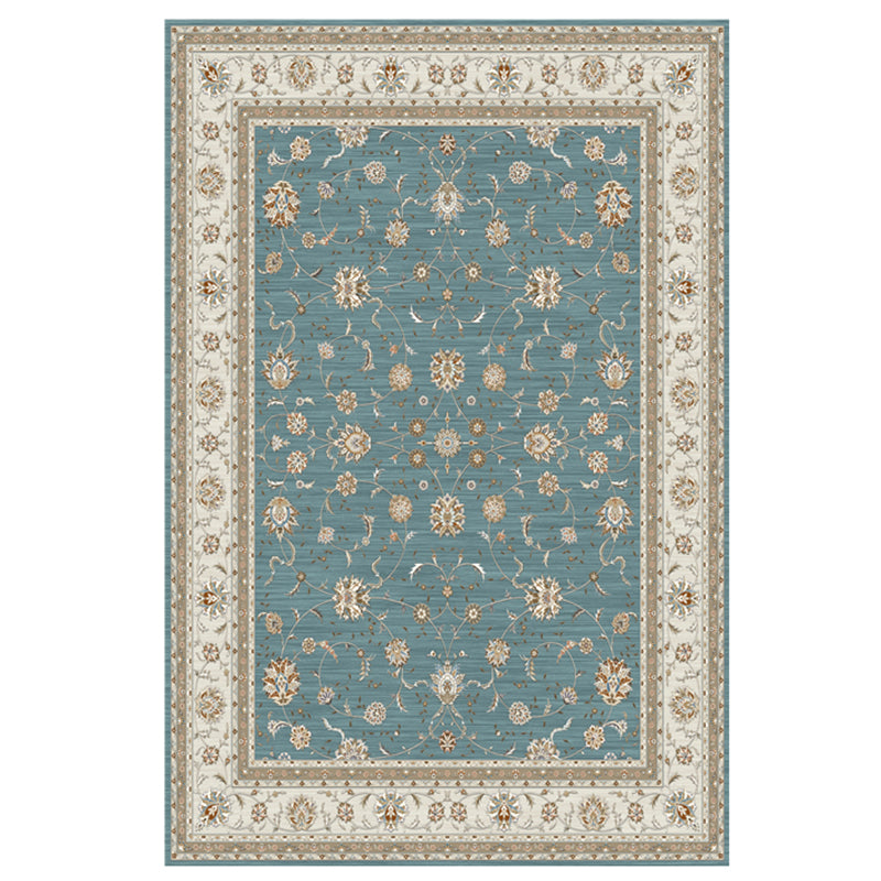 Brown Tone Floral Print Rug Polyester Traditional Anti-Slip Backing Indoor Rug for Living Room