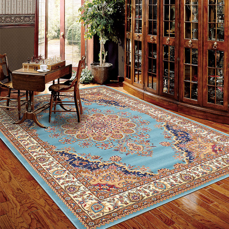 Luxury Floral Printed Rug Multicolor Polyester Area Carpet Non-Slip Backing Rug for Living Room