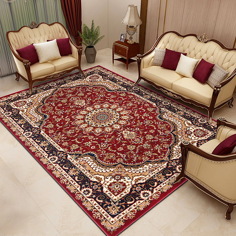 Luxury Floral Printed Rug Multicolor Polyester Area Carpet Non-Slip Backing Rug for Living Room