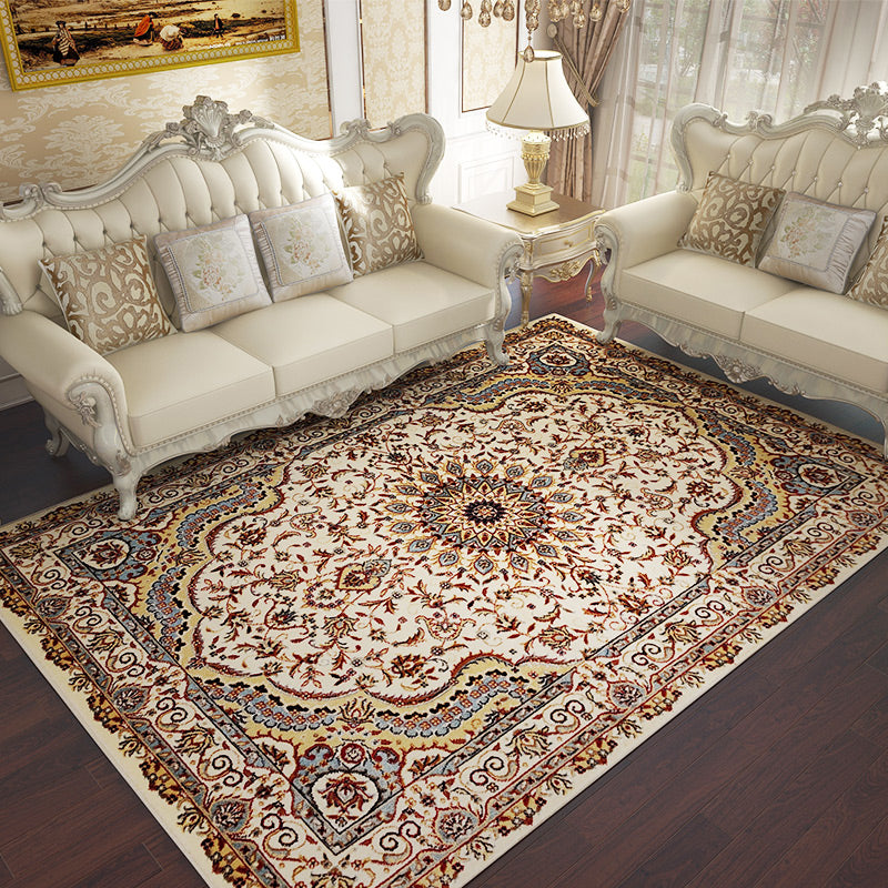 Luxury Floral Printed Rug Multicolor Polyester Area Carpet Non-Slip Backing Rug for Living Room