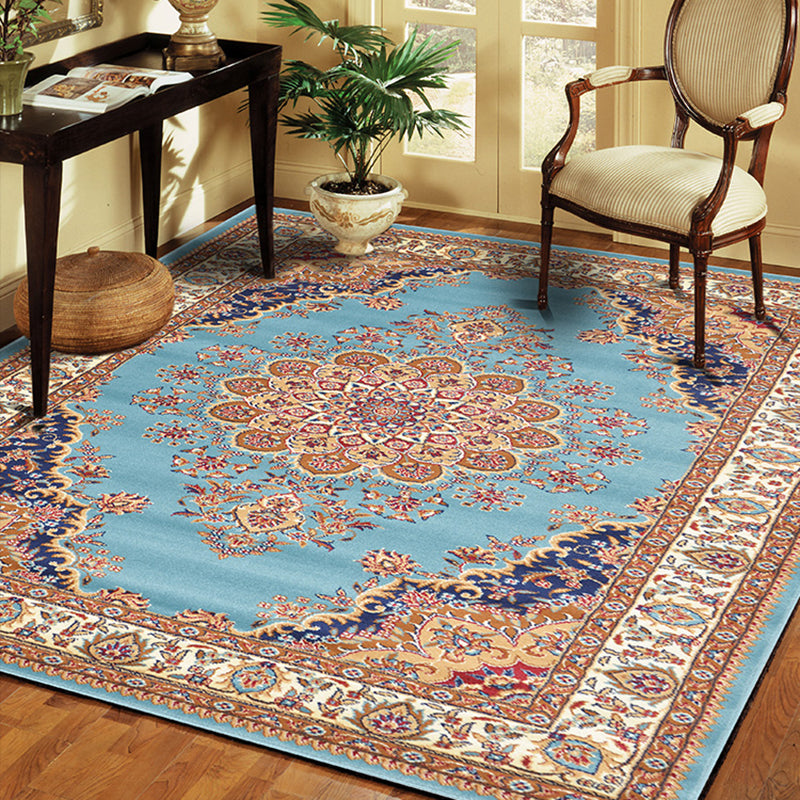 Luxury Floral Printed Rug Multicolor Polyester Area Carpet Non-Slip Backing Rug for Living Room