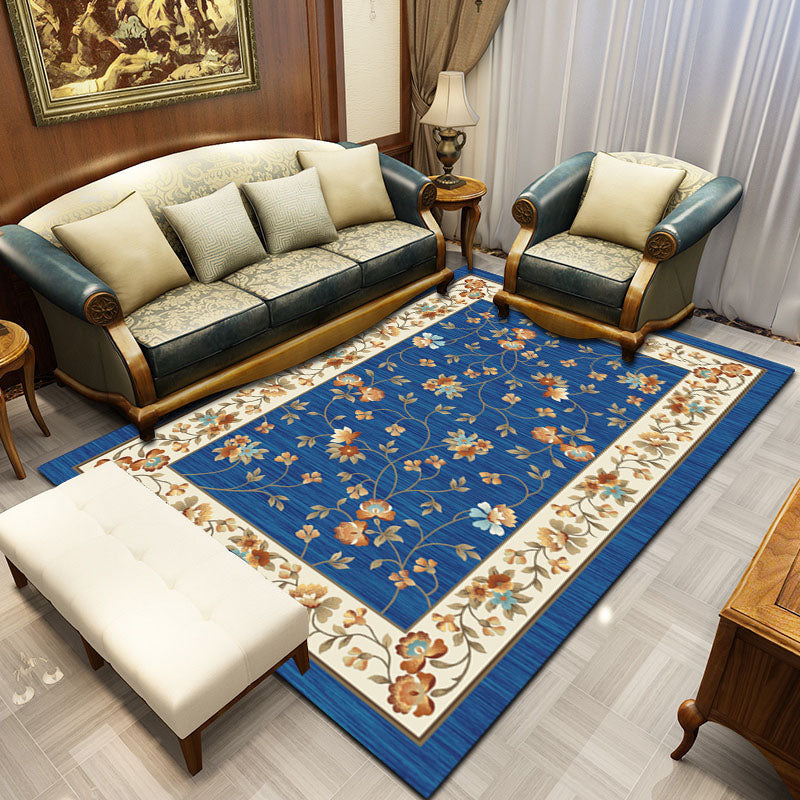 Four-Color European Floral Print Rug Polyester Traditional Anti-Slip Backing Indoor Rug for Living Room