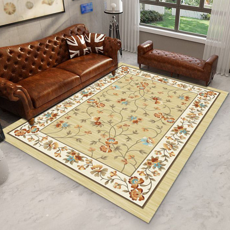 Four-Color European Floral Print Rug Polyester Traditional Anti-Slip Backing Indoor Rug for Living Room