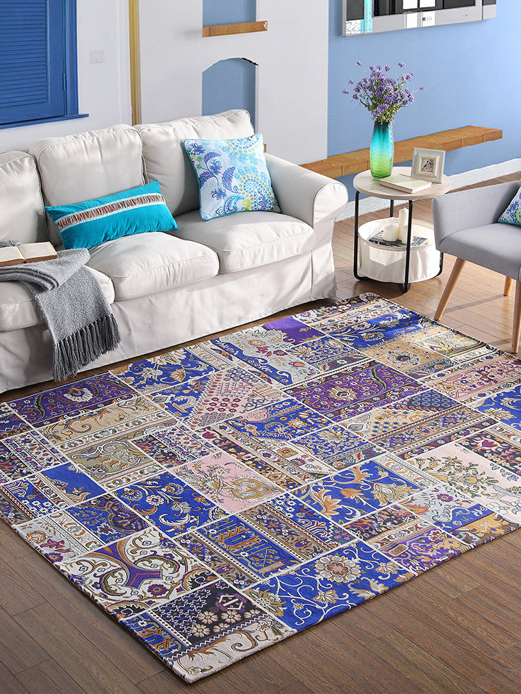 Special Florentine Tile Carpet Multicolor Polyester Rug Anti-Slip Backing Carpet for Living Room