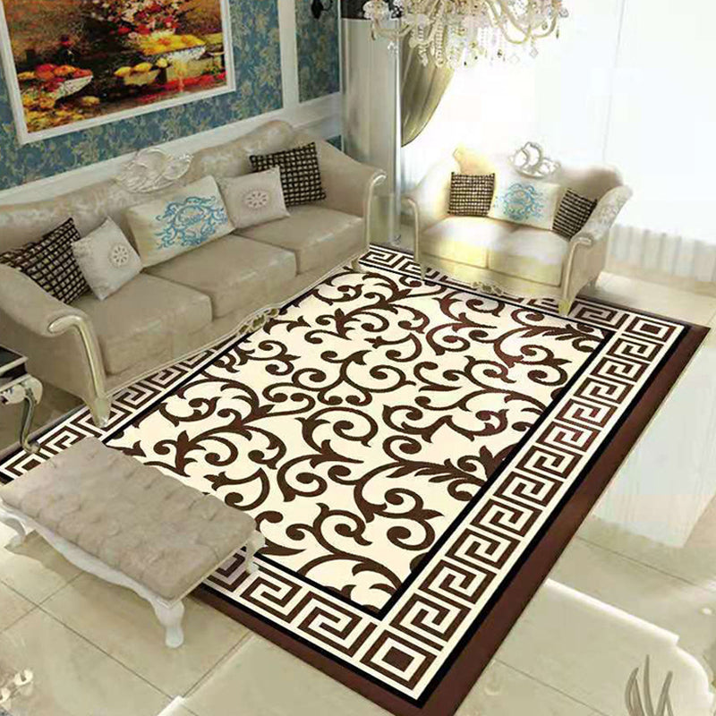 Multicolor Vintage Area Rug Polyester Flower Rug Non-Slip Backing Indoor Rug for Living Room